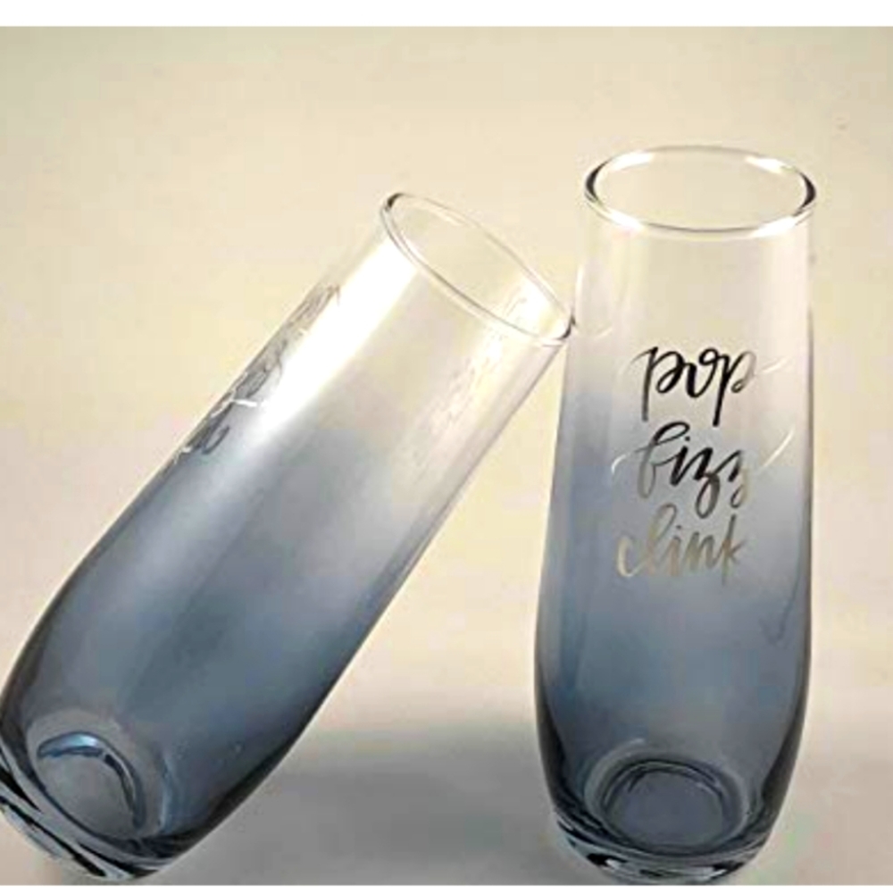 Elegant stemless champagne glass . Set of 2. Pop Fizz Clink ombre. TMD